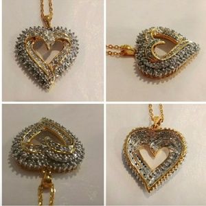 1CTTW Yellow Gold over Brass Diamond Heart Pendant